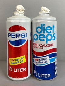 1980s Prototype Pepsi and Diet Pepsi 1/2 Liter Resealable Cans