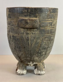 African Style Black Wood Footed Vessel