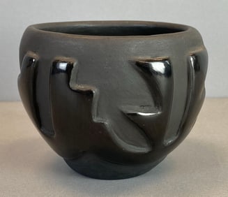 1987 Signed Pueblo Native American Avanyu Blackware Pottery