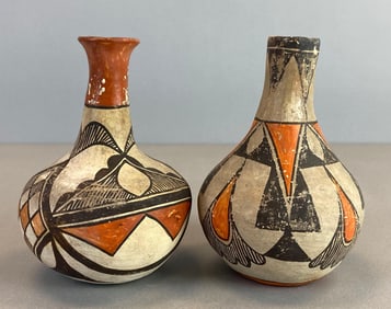 Group of 2 Acoma Pottery Pulled Spout Vases