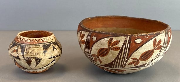 Group of 2 Pueblo Native American Polychrome Pottery Bowls