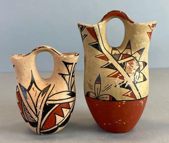 Group of 2 Native American Jemez Pottery Wedding Vases