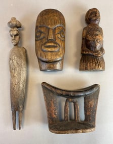 Group of 4 Tribal Hand Carved Wood Artifacts