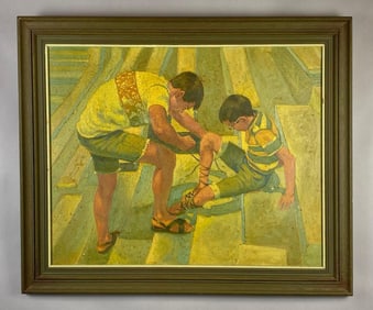 Signed DR Two Brothers Oil Painting on Canvas