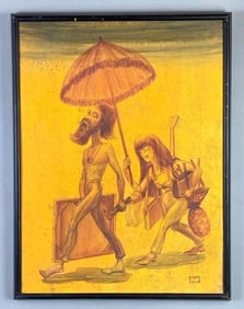 Robert F.J. Meyer The Hippies Walk Oil Painting on Board