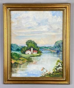 1969 L. Anderson Maple Lake Oil Painting on Board