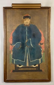 Chinese Ancestor Portrait Oil Painting on Board