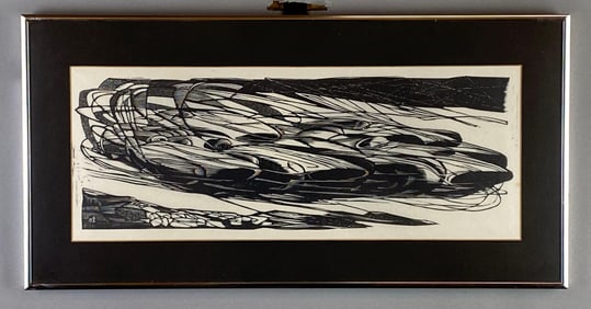 Speedway Racecars Woodblock Print
