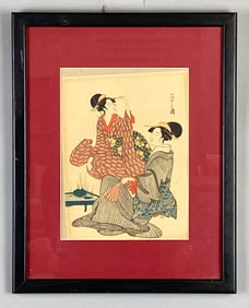Hosoda Eishi Autumn Moon at Akashi Woodblock Print