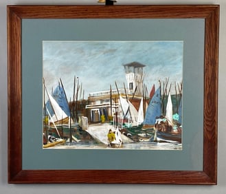 The Regatta Docks Oil Pastel Drawing on Paper
