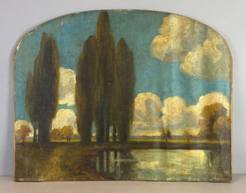 Tranquil Lakeside Landscape Cut Canvas on Board