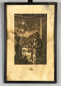 Roland F. Harper Benjamin Franklin Kite and Key Historical Print Engraving on Paper