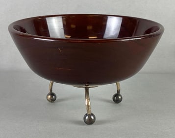 MCM Mahogany Elevated Wood Salad Bowl with Sterling Silver Base