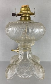 EAPG Clear Glass Lion Oil Lamp Base