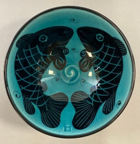 Mid-Century Modern Art Pottery Two Fish Bowl