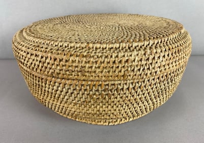 Vintage Rattan Lidded Basket