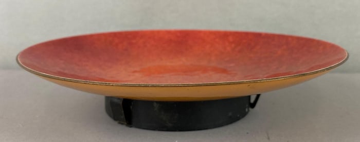 Mid-Century Modern Enameled  Plate with Metal Rest