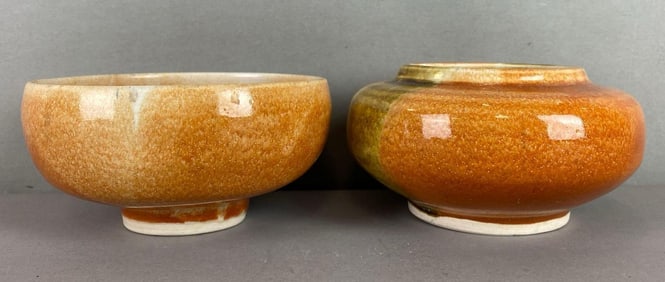 Group of 2 Mid-Century Modern Stamped Art Pottery Bowls
