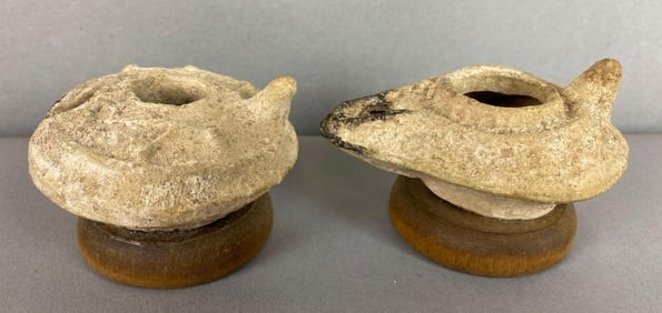 Group of 2 Pottery Oil Lamps