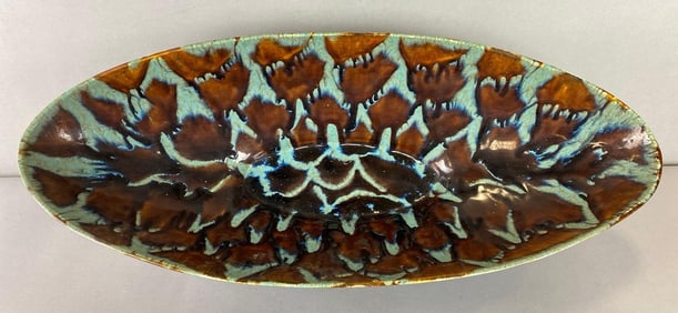 Mid-Century Modern Art Pottery Oval Bowl attributed to Fulper Pottery