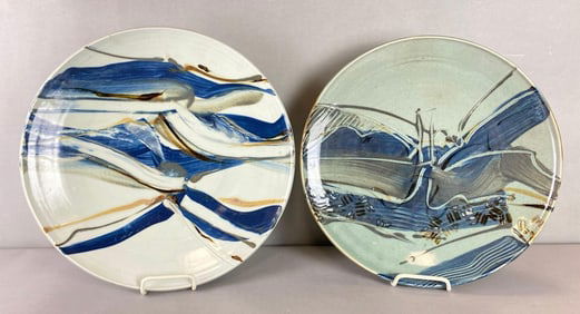 Group of 2 Signed Brad Pekoc Art Pottery Platters