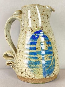 Signed Art Pottery Pitcher with Applied Handles