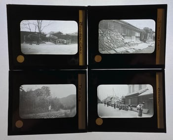 Group of 32 Antique Japan and China Magic Lantern Glass Slides