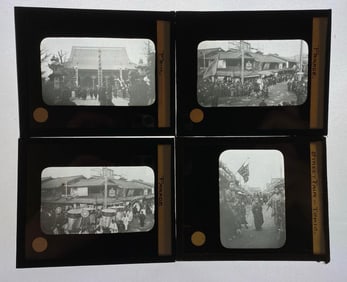 Group of 15 Antique Japanese Festival Magic Lantern Glass Slides