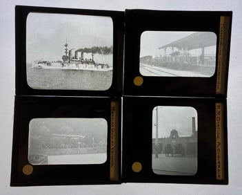 Group of 11 Antique Boats and Trains Magic Lantern Glass Slides