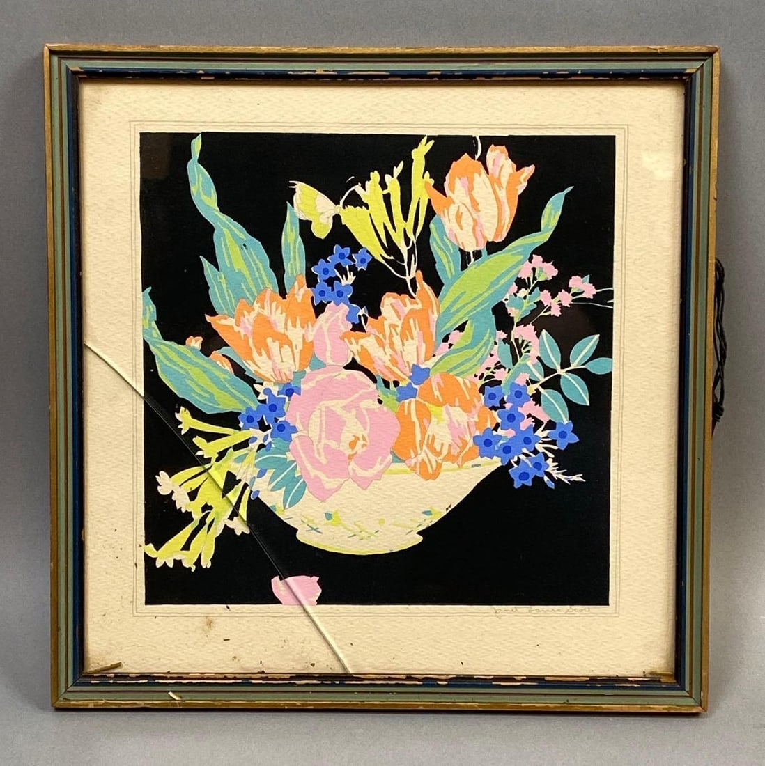 Janet Laura Scott Arts Crafts Floral Hand-Colored Etching on Paper (1 of 3)