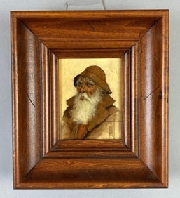 Artist Signed Old Fishemans Portrait Oil Painting on Board