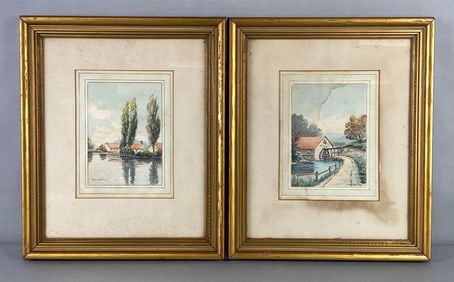 Group of 2 Charles Whitney Landscape Watercolor Paintings on Paper