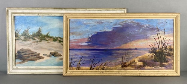 Group of 2 Louise K Meade Beach Landscape Oil Paintings on Board