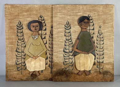 Group of 2 Scandinavian Stoneware Figural Wall Plaques