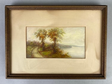 1928 Lakeside Pathway Oil Painting on Board