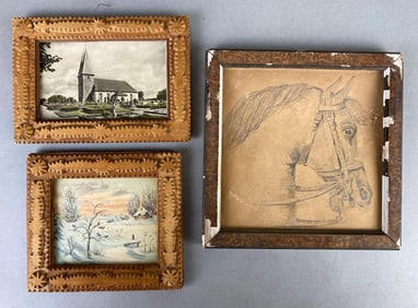 Group of 3 Art Items with Trap Art Frames