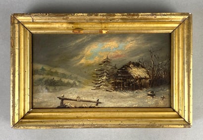 Winter Cabin Oil Painting on Canvas