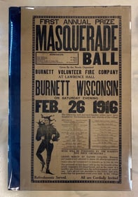 1916 Burnett Wisconsin First Annual Prize Masquerade Ball Advertising Poster