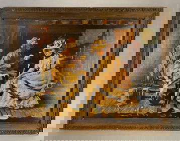 Harry Roseland Inspired Reading the Tea Leaves Oil Painting on Board