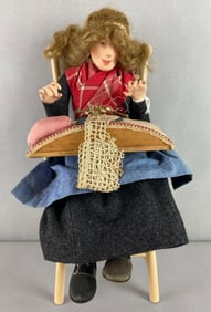 Folk Art Sitting Woman Making Lace Doll