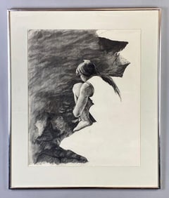 1972 L.M. Alone Charcoal Drawing on Paper
