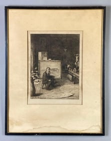 WHW Bicknell In His Studio Etching on Paper