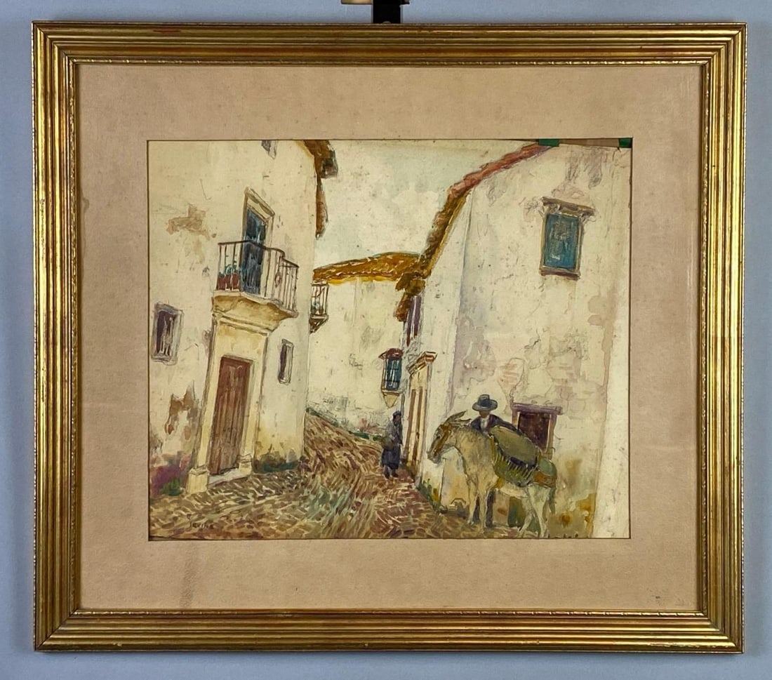 Irvine Mexican City Street Scene Oil Pastel Drawing on Paper (1 of 3)