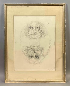 1965 Vespignani Two Faces Engraving on Paper