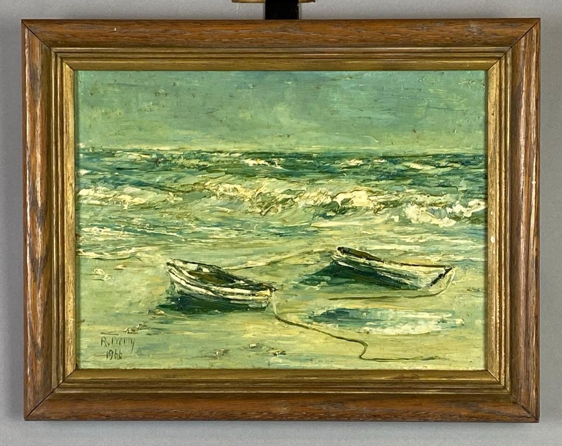 1966 R. Provty Oceans Tide Acrylic Painting on Board: Artists signature on bottom left corner, Frame measures 11 1/2 x 15 inches, Board measures 9 1/2 x 13 inches.
