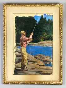 Tom Day Fisherman Oil Painting on Board