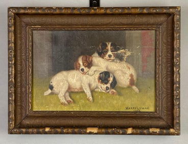 1896 Harry Lyman Sleeping Puppies Oil Painting on Canvas