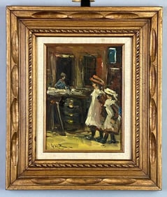 Artist Signed Downtown Stroll Oil Painting on Board