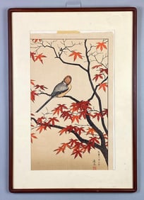 Toshi Yoshida Autumn, Serenity of Red Maple Woodcut on Paper