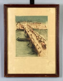 Pierre Nuyttens London Bridge Colorized Etching on Paper